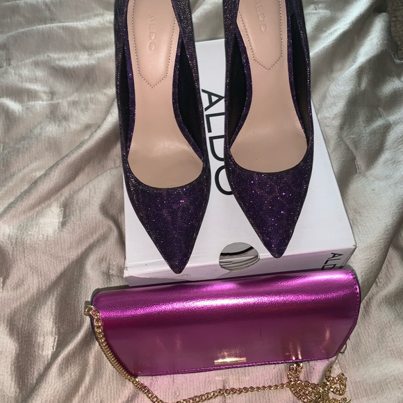 ALDO purple cheetah heels with matching bag - Picture 2 of 6